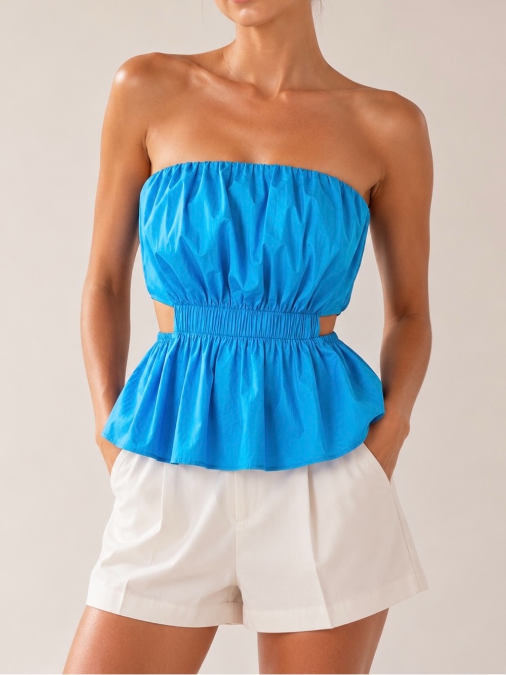 DO+BE Turquoise Strapless Cut Out Peplum Top NWT